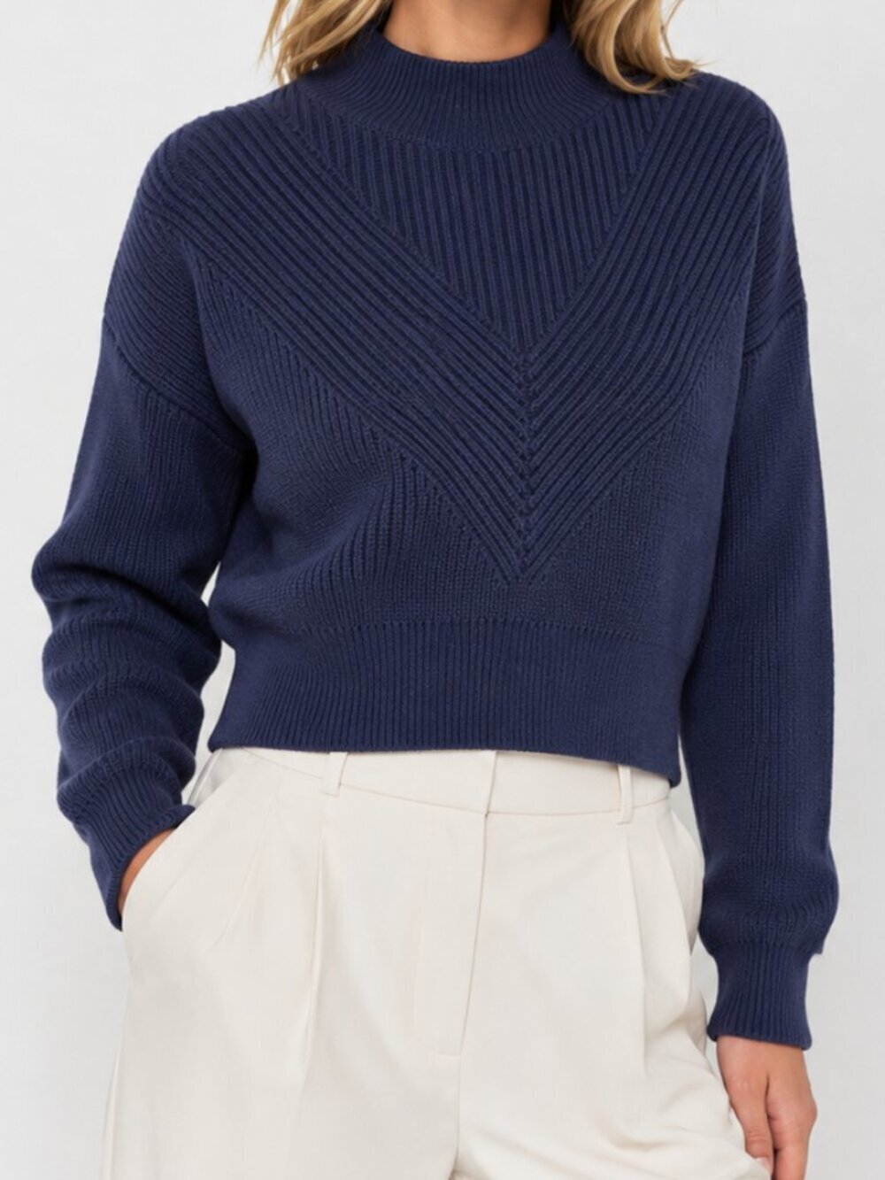 Kendall and Kylie Cropped Knit Sweater Navy Blue Small NWT